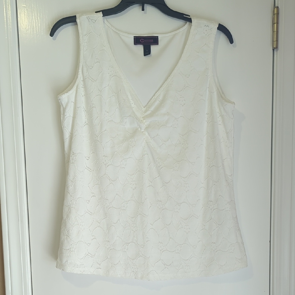 Christian Siriano White Lace V-Neck Blouse